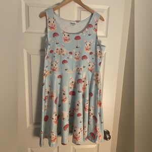 🐰 Adorable Blue Dress with Bunny and Mushroom Print 🍄